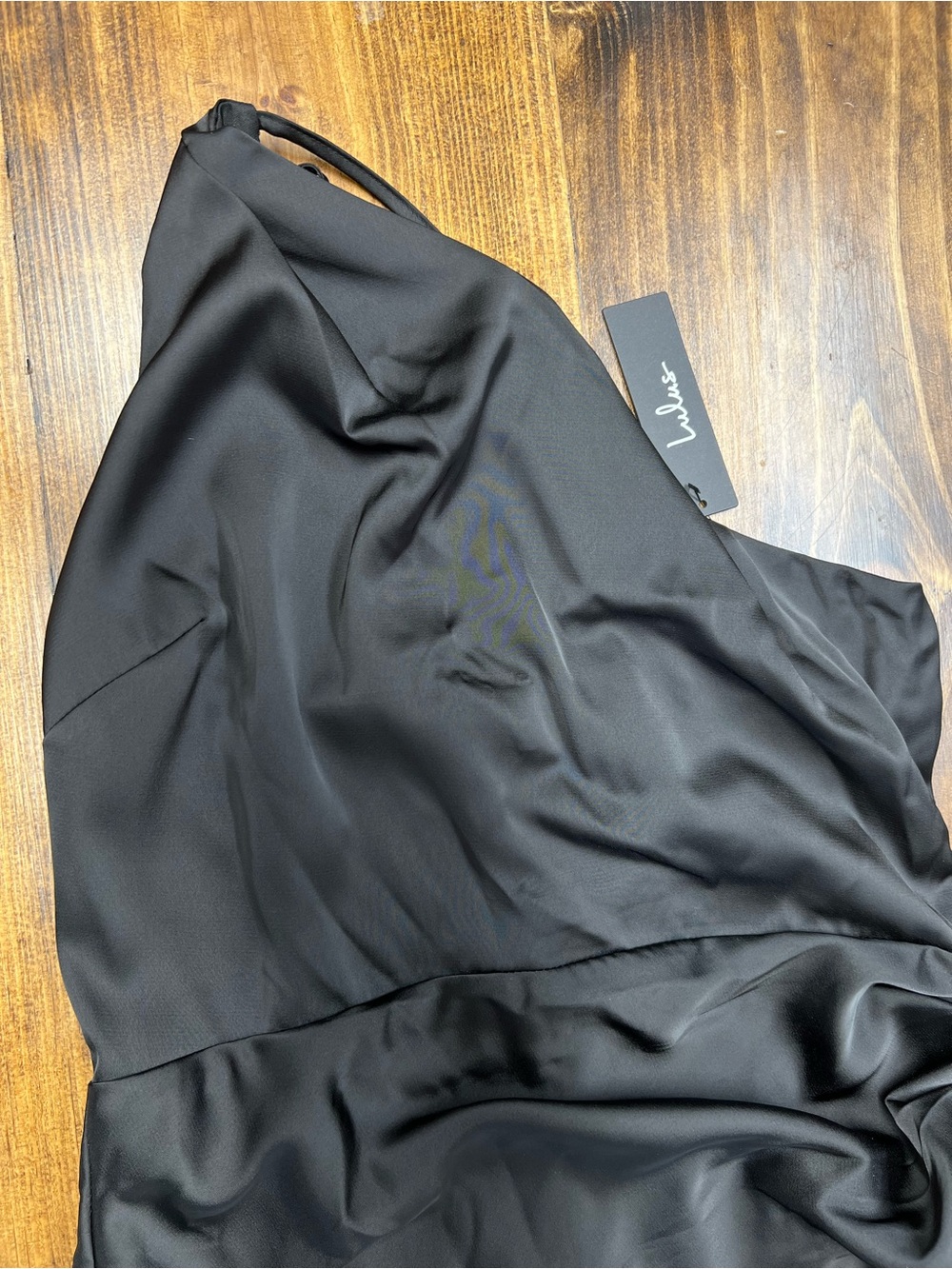 Lulus Signature Elegance Black Satin One-Shoulder Maxi Dress Size XL NWT - Picture 9 of 14
